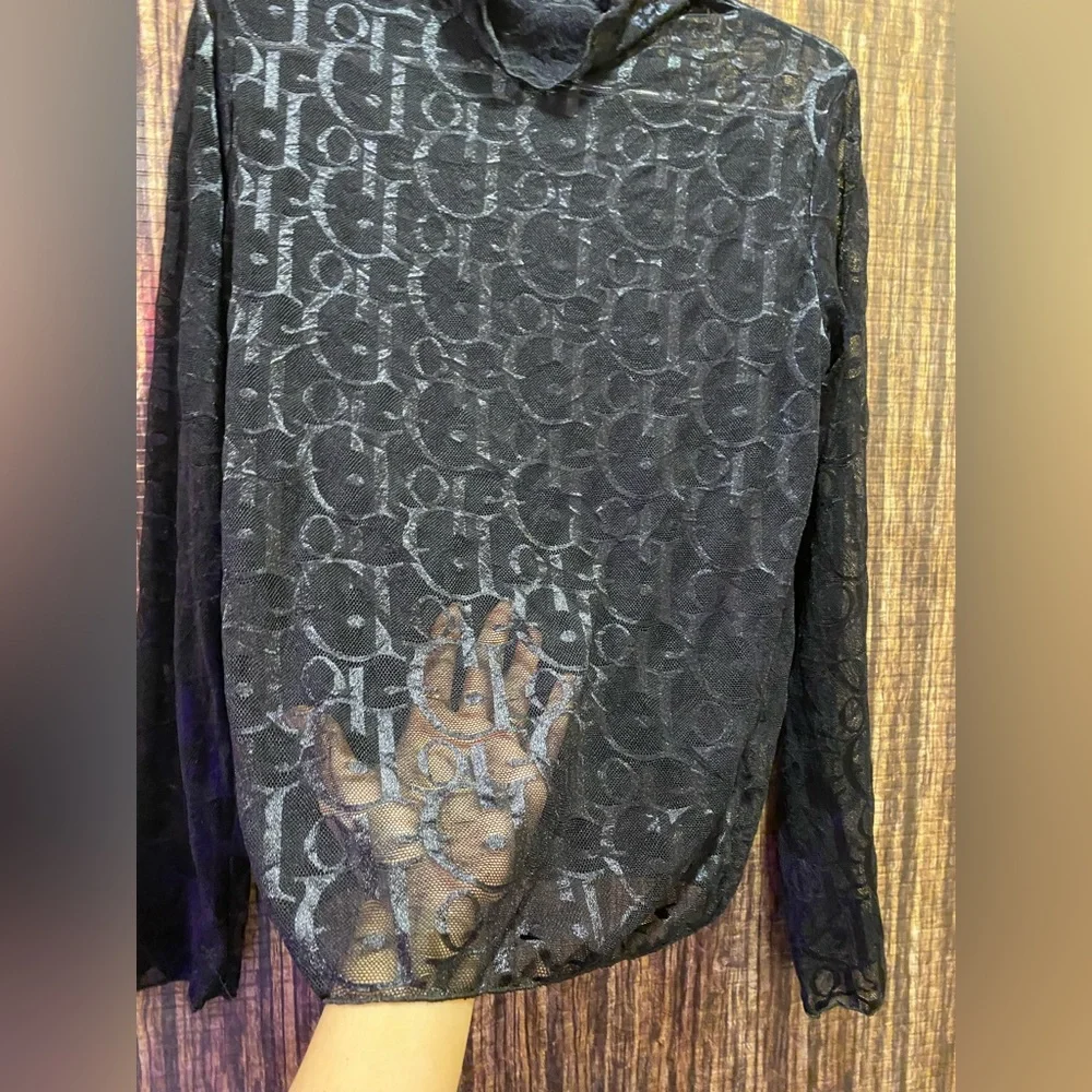 High neck dior printed sheer top - Picture 1 of 3